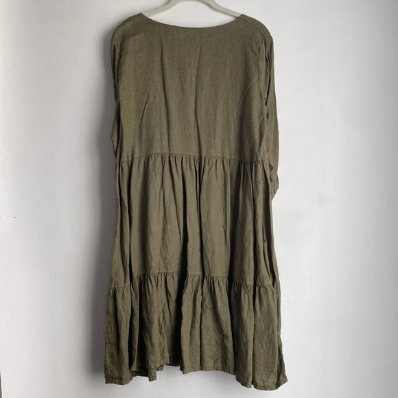 Bellambra Olive Green V-Neck 100% Linen Dress Made‎ in Italy - Size Medium - Picture 10 of 12